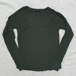 Urban Outfitters Green Square Neck Ribbed Lettuce Edge Long Sleeve Tee
